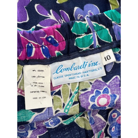 Vintage 90s Lombardi Floral Pleated Midi Skirt Size 10 Navy Purple Deadstock NEW - Picture 3 of 6